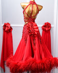 Sleeveless Crystalline Ostrich Feather Ballroom Dress Standard/Smooth
