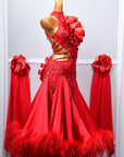 Sleeveless Crystalline Ostrich Feather Ballroom Dress Standard/Smooth