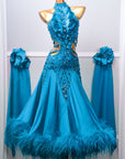 Sleeveless Crystalline Ostrich Feather Ballroom Dress Standard/Smooth