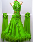 Sleeveless Crystalline Ostrich Feather Ballroom Dress Standard/Smooth