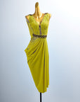 Crystal Belt Beaded asymmetric Long Latin Dress Latin/Rhythm