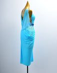 Crystal Belt Beaded asymmetric Long Latin Dress Latin/Rhythm