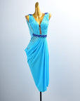 Crystal Belt Beaded asymmetric Long Latin Dress Latin/Rhythm