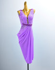 Crystal Belt Beaded asymmetric Long Latin Dress Latin/Rhythm