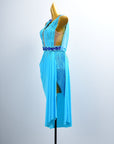 Crystal Belt Beaded asymmetric Long Latin Dress Latin/Rhythm