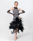 Crystalline Animal Print Feather Latin Dress Latin/Rhythm