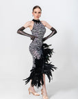 Crystalline Animal Print Feather Latin Dress Latin/Rhythm