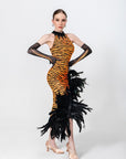 Crystalline Animal Print Feather Latin Dress Latin/Rhythm