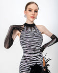 Crystalline Animal Print Feather Latin Dress Latin/Rhythm