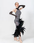 Crystalline Animal Print Feather Latin Dress Latin/Rhythm