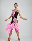 Crystalline Fluorescent Stone Fringe Latin Dress Latin/Rhythm