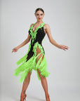 Crystalline Fluorescent Stone Fringe Latin Dress Latin/Rhythm