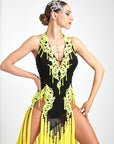 Crystalline Fluorescent Stone Fringe Latin Dress Latin/Rhythm