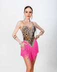 Crystalline Leopard Print Fringe Latin Dress Latin/Rhythm