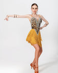 Crystalline Leopard Print Fringe Latin Dress Latin/Rhythm