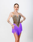 Crystalline Leopard Print Fringe Latin Dress Latin/Rhythm