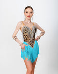 Crystalline Leopard Print Fringe Latin Dress Latin/Rhythm