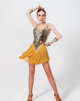 Crystalline Leopard Print Fringe Latin Dress Latin/Rhythm