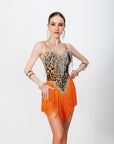 Crystalline Leopard Print Fringe Latin Dress Latin/Rhythm