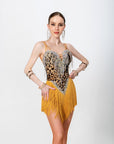 Crystalline Leopard Print Fringe Latin Dress Latin/Rhythm