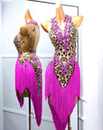 Crystalline Leopard Print Fringe Latin Performance Dress Latin/Rhythm
