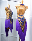 Crystalline Leopard Print Fringe Latin Performance Dress Latin/Rhythm
