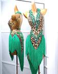 Crystalline Leopard Print Fringe Latin Performance Dress Latin/Rhythm