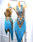 Crystalline Leopard Print Fringe Latin Performance Dress Latin/Rhythm