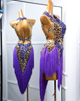 Crystalline Leopard Print Fringe Latin Performance Dress Latin/Rhythm