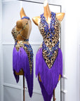Crystalline Leopard Print Fringe Latin Performance Dress Latin/Rhythm