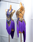 Crystalline Leopard Print Fringe Latin Performance Dress Latin/Rhythm