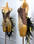 Crystalline Leopard Print Latin Feather Dress Latin/Rhythm