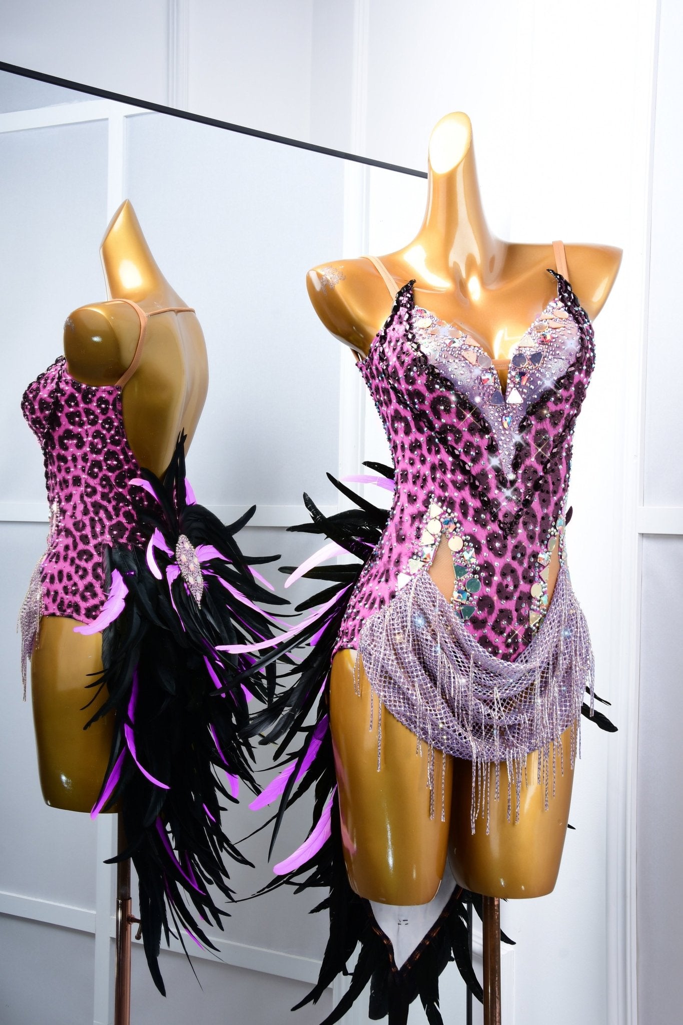 Crystalline Leopard Print Latin Feather Dress Latin/Rhythm