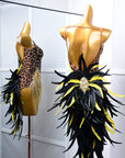 Crystalline Leopard Print Latin Feather Dress Latin/Rhythm