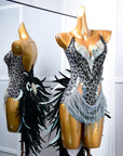 Crystalline Leopard Print Latin Feather Dress Latin/Rhythm