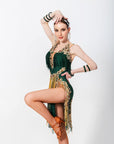Crystallized Net Beaded Fringe Latin Dress Latin/Rhythm