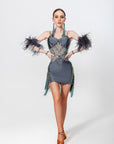 Stretch Net Ostrich Feather Latin Dress Latin/Rhythm