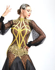 Long Puffy Sleeves Crystalline Ballroom Dress Standard/Smooth