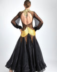 Long Puffy Sleeves Crystalline Ballroom Dress Standard/Smooth