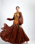 Long Puffy Sleeves Crystalline Ballroom Dress Standard/Smooth