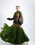 Long Puffy Sleeves Crystalline Ballroom Dress Standard/Smooth