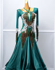 Long - sleeved Crystal Net Ballroom Dress Standard/Smooth