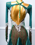 Long - sleeved Crystal Net Ballroom Dress Standard/Smooth