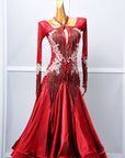 Long - sleeved Crystal Net Ballroom Dress Standard/Smooth