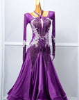 Long - sleeved Crystal Net Ballroom Dress Standard/Smooth
