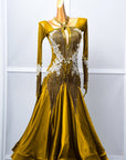 Long - sleeved Crystal Net Ballroom Dress Standard/Smooth