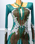 Long - sleeved Crystal Net Ballroom Dress Standard/Smooth