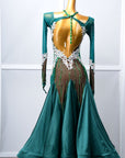 Long - sleeved Crystal Net Ballroom Dress Standard/Smooth