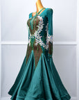 Long - sleeved Crystal Net Ballroom Dress Standard/Smooth