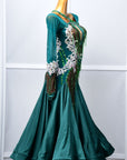 Long - sleeved Crystal Net Ballroom Dress Standard/Smooth
